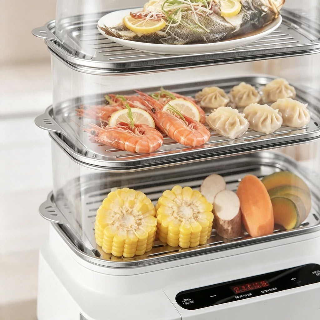 Three‑Tier Transparent Electric Steamer