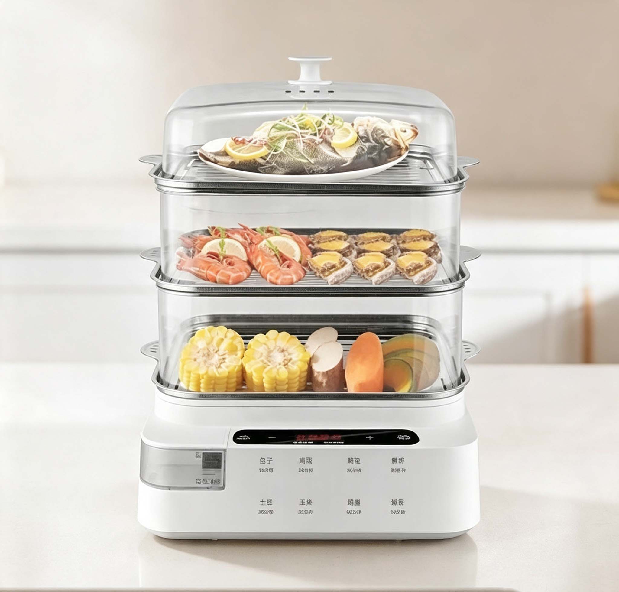 Three‑Tier Transparent Electric Steamer