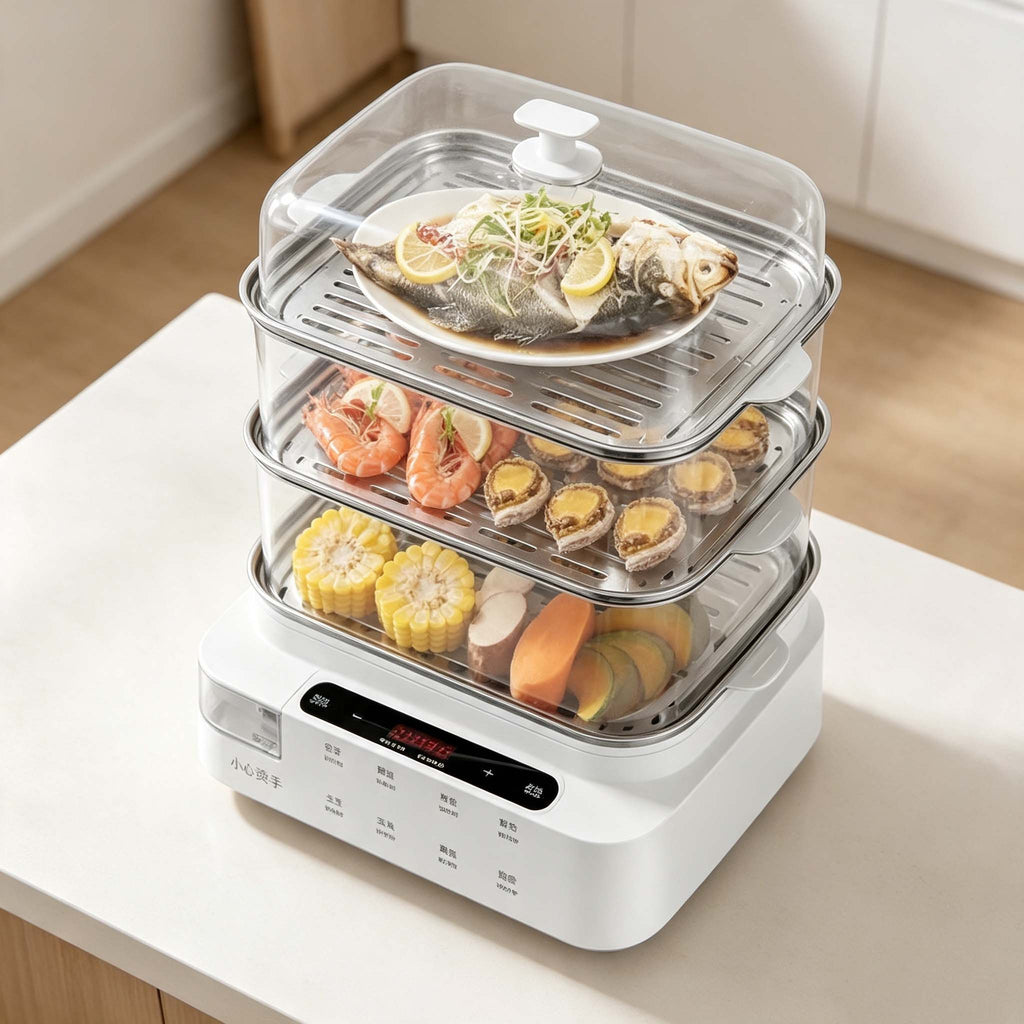 Three‑Tier Transparent Electric Steamer